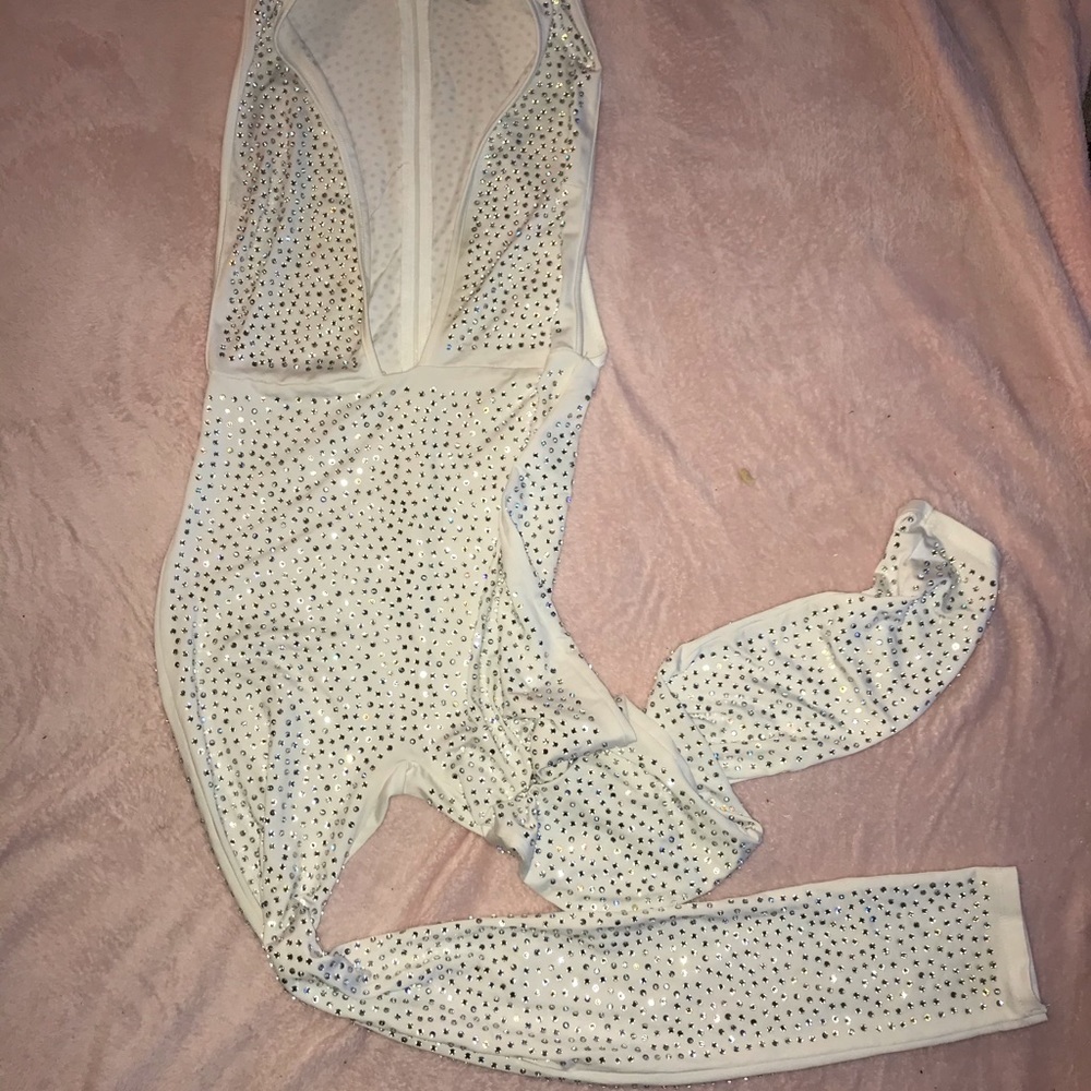 white rhinestone fashion nova jumpsuit!